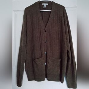 Mens Vtg Geoffrey Beene Olive Green Acrylic Cardigan Sweater